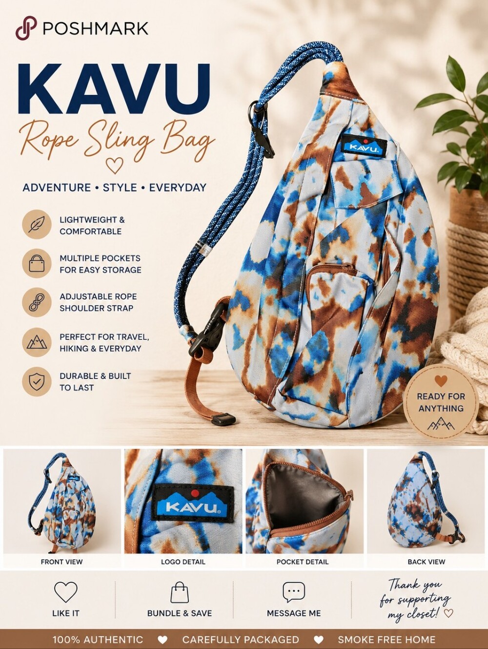 KAVU Mini Rope Sling in Earth Sky Tie Dye | NWT | Crossbody Sling Bag